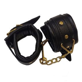 Наручники з екошкіри, чорні, золотиста фурнітура