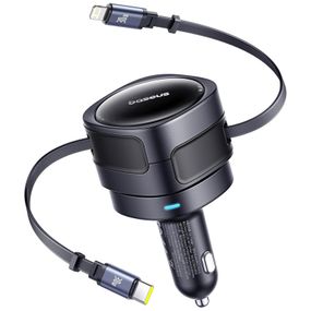 АЗП Baseus Enjoyment Max PD60W with retractable cables (1USB-C/1L) (C00035507121) Cosmic Black