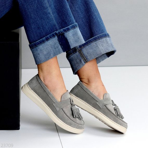 Сірі замшеві прошитие лофери натуральна замша колір на вибір | Зображення 4