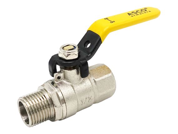 Кран кульовий нікель для газу Nickel PRO 1/2" ЗВ PN20 жовтий ручка  ASCO 1/24 | Зображення 1