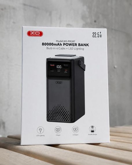 Повербанк XO PR287 80000 мА·год 22.5W зовнішній акумулятор потужна зарядка з ліхтариком павербанк для кемпінгу | Зображення 2