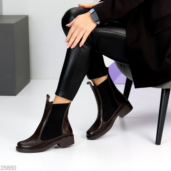 Повсякденні Шоколадні шкіряні черевики челсі низький хід зима 2026 | Зображення 5