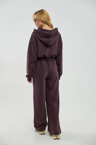 Жіночий спортивний костюм з коротким худі та вільними штанами - баклажан цвет, ONE SIZE (є розміри) | Зображення 1