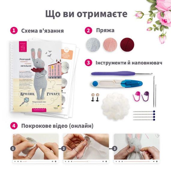 Кролик Ричард / Набор для Вязания Игрушки Крючком / Набор для Творчества Амигуруми / Интерьерные Игрушк (6665) | Зображення 2