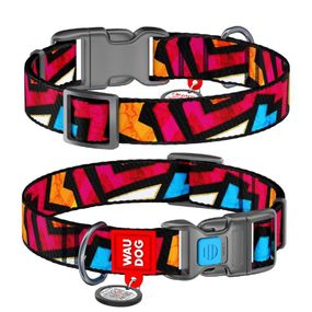 Ошейник для собак нейлоновый WAUDOG Nylon c QR паспортом, рисунок "Граффити", пластиковый фастекс, L, Ш 25 мм,