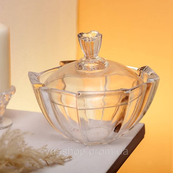 Сахарница с крышкой Ø 15 см ваза сахарница круглая стеклянная HP-4-120 | Зображення 3