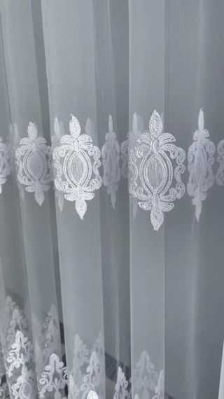 Тюль білий з кордовою вишивкою для спальні або залу | Зображення 1