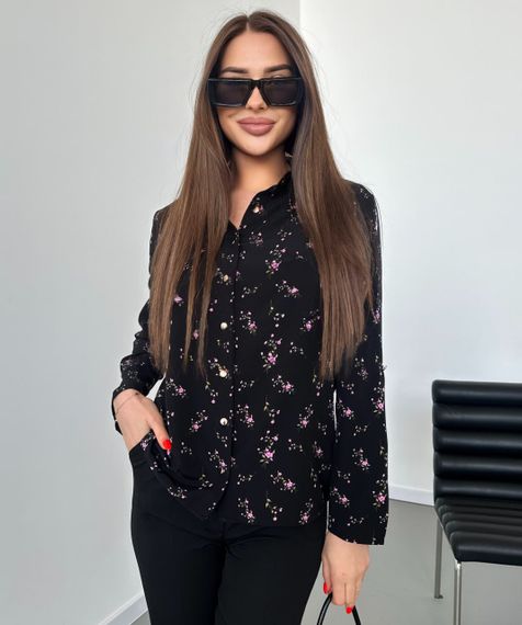Женская блуза в цветочный принт с длинным рукавом NA836/1 цвет черный, размер 46/48 | Зображення 3