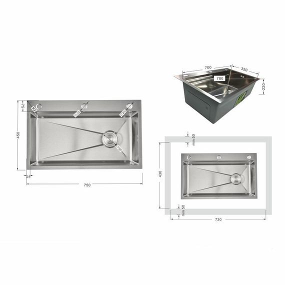 Мойка для кухни интегрированная Lidz Handmade H7545 Brushed Steel 3,0/1,0 мм LDH7545BRU49457 | Зображення 1