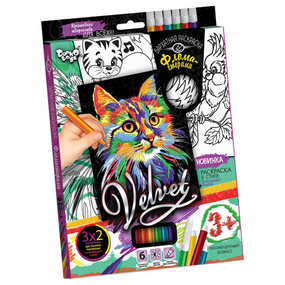 Комплект креативного творчества "Бархатная раскраска фломастерами" VLV-01 Котенок