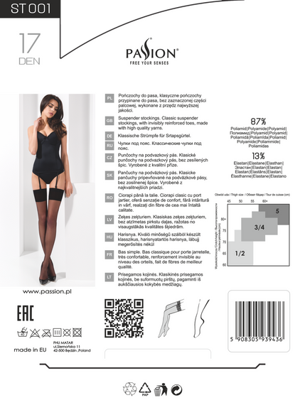 Класичні панчохи під пояс із широкою гумкою Passion ST001 5 nero sexstyle | Зображення 3