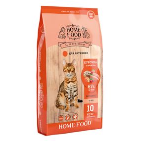 Сухой корм Home Food для взрослых активных кошек курочка и креветка 10кг