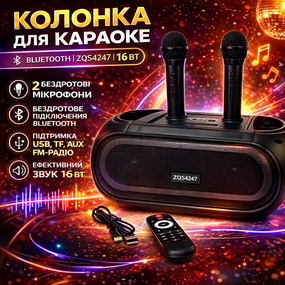 Портативна Bluetooth-колонка ZQS4247 16 Вт з 2 мікрофонами караоке USB TF FM AUX