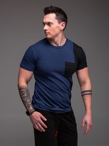 Мужская приталенная футболка комбинированная RA2322 размер XL, цвет синий