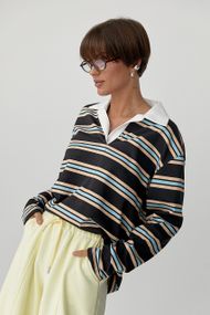 Смугастий лонг з комірцем поло - темно-коричневий цвет, ONE SIZE (є розміри)