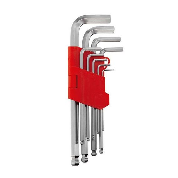 Набір ключів Г-подібних подовжених шестигранних з шаровим наконечником 9 од., 1.5-10 мм, Cr-V INTERTOOL | Зображення 1