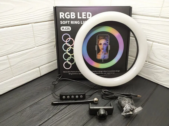 Кільцева RGB селфі - лампа, 26 см ∙ Селфі - кільце з пультом MJ26 | Зображення 1