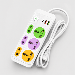 Сетевой фильтр 2м, 2500Вт, 6×220В, 2×USB, 1×Type, WL-1 / Удлинитель с выключателем / Фильтр-удлинитель цветной