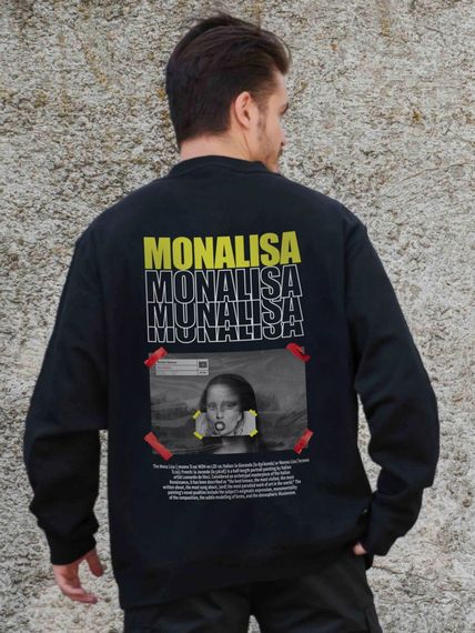 Утеплений оверсайз світшот на флісі з принтом Without Monalisa Black