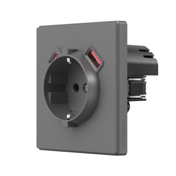 Розетка одинарна із заземленням USB-A+C 20W сірий графіт VIDEX NOTA (VF-NT-SK1GUC-GR)