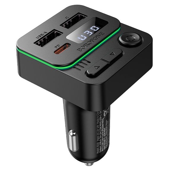 АЗУ FM модулятор Borofone BC60 Hero 35W (2USB-A/1C) Black | Зображення 3