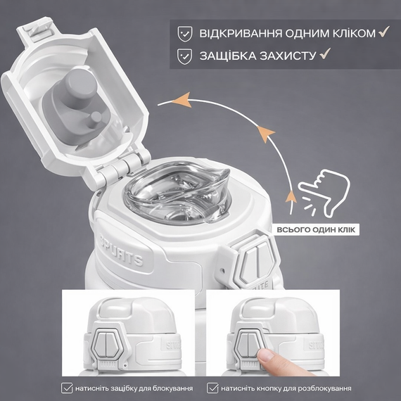Термос-бутылка KANGZYUAN 550 мл Белая - Вакуумная спортивная бутылка из нержавеющей стали с двойной стенкой | Зображення 4