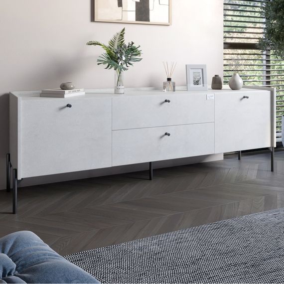 Тумба під телевізор з шухлядами LION Wood з чорними ніжками 180х50х40 см Бетон style (LION-043123)