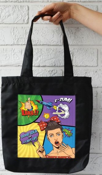 Сумка шопер  з кишенею 4Profi "Комікси" оксфорд  чорна