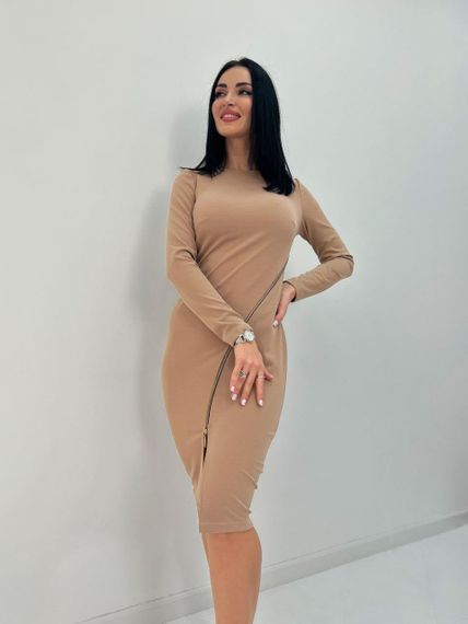 Женское стильное трикотажное платье с молнией GF08572 цвет мокко, размер 46/48 | Зображення 3