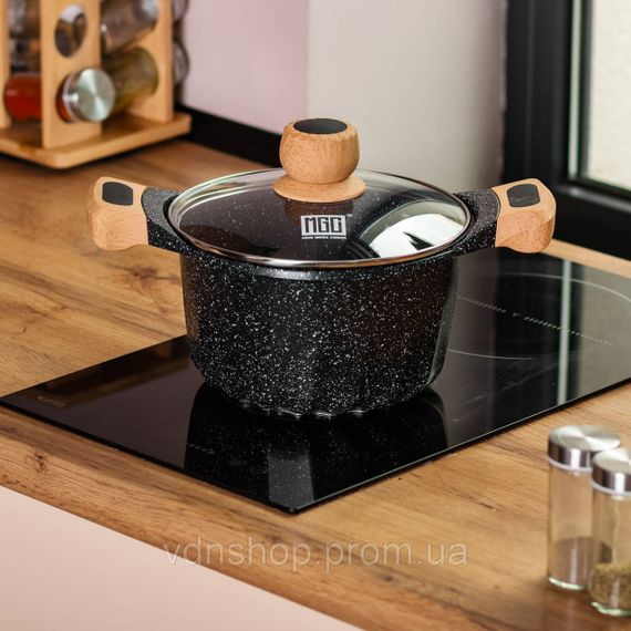 Алюмінієва каструля об'ємом 3 літри з кришкою Ø 20 см. Мармур з антипригарним покриттям MGC чорний HP-4-432B | Зображення 4