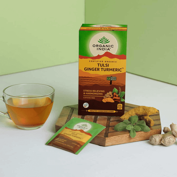 Органічний індійський чай з куркумою та імбиром, Тулсі  25 пакетиків Organic India 801541512812 | Зображення 1