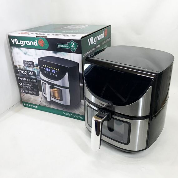 Мощная фритюрница аэрогриль ViLgrand VAF6017WDS 1700 Вт 6 л, Картошка фри без масла AD-90 | Зображення 7