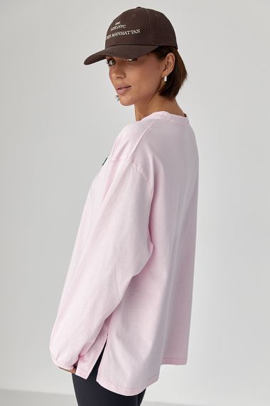 Лонг вільного фасону з написом - рожевий цвет, ONE SIZE (є розміри) | Зображення 1