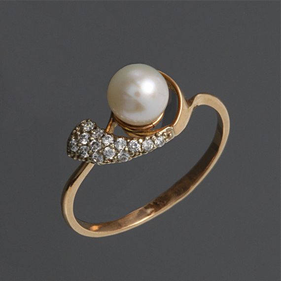 Кольцо из красного золота с белым жемчугом 20 | Зображення 1