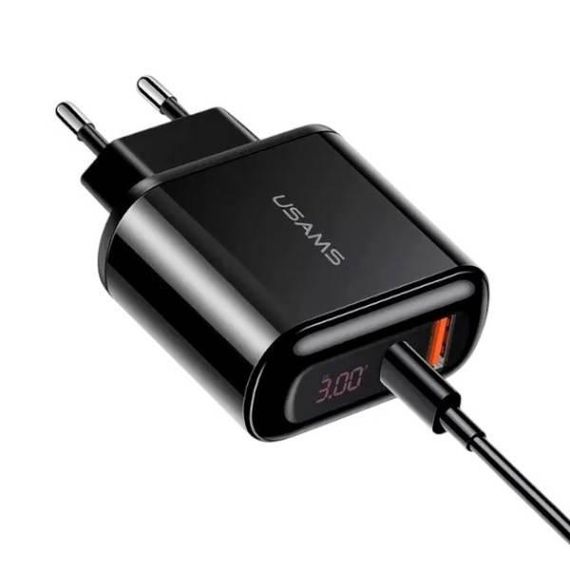 Зарядное устройство для UsamsUS-CC085 T23 QC3.0+PD3.0 18W Digital Display black