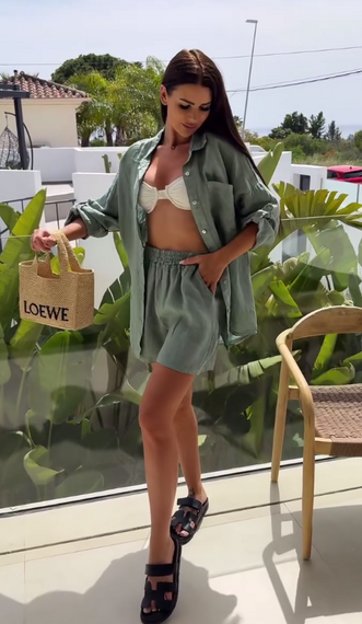 Женский летний костюм двойка шорты и рубашка LY25028 цвет оливковый, размер 42/44 | Зображення 3