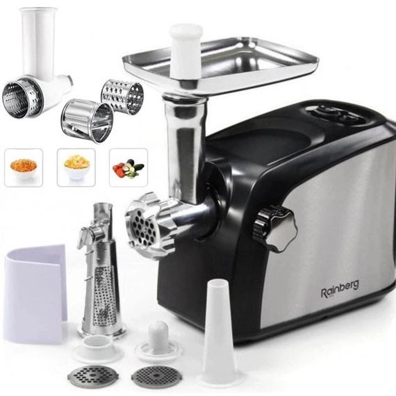 Мощная электрическая мясорубка с реверсом Rainberg, Топ мясорубок, Электрическая мясорубка нержавейка WR-22 | Зображення 1