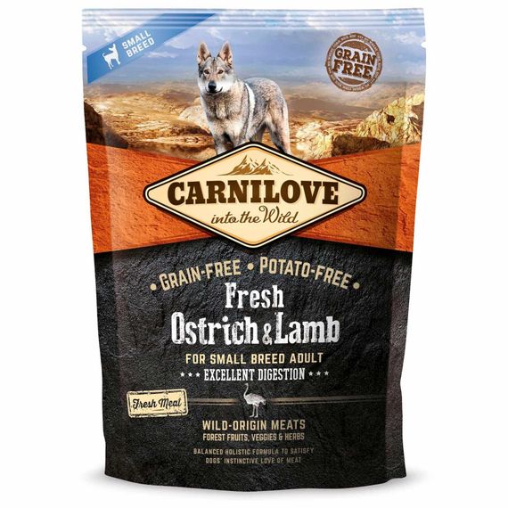 Корм Carnilove Dog Fresh Adult Small Breed Ostrich & Lamb полнорационный беззерновой корм с мясом страуса и ягненка для взрослых собак малых пород 1.5 кг