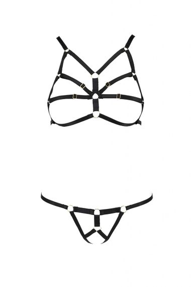 Комплект білизни зі стреп-стрічками та відкритим доступом S/M ARMANDA SET black S/M - Passion | Зображення 2