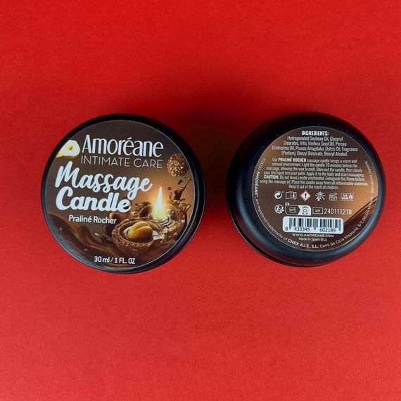 Масажна свічка Amoreane Massage Candle Praline Rocher, праліне, 30 мл | Зображення 1