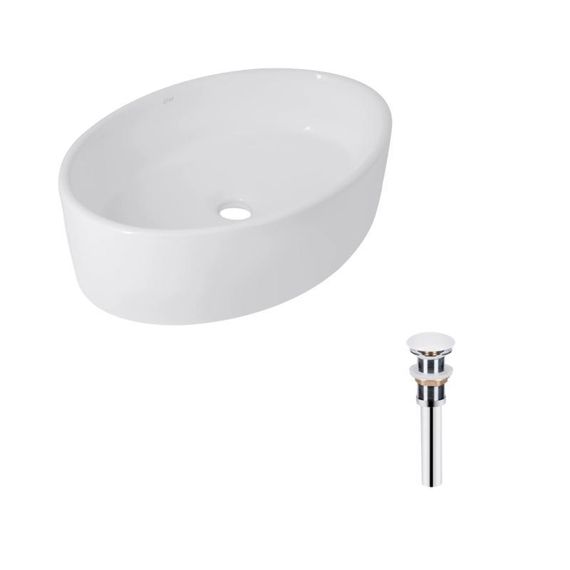 Комплект Qtap Kolibri: Раковина накладна овальна 500x360x140 мм White + Донний клапан PU02