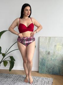 Роздільний бордовий купальник PLUS SIZE з поролоновими чашками