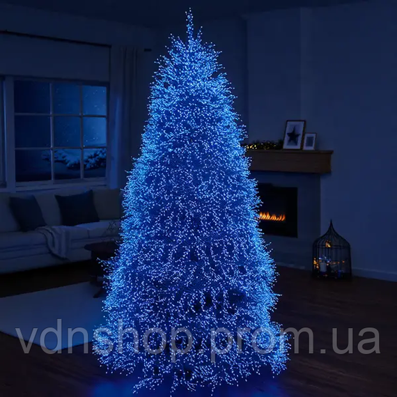 Новорічна гірлянда кімнатна роса Хвойна лапа 50 м  1500 LED зелений провід Синє сяйво D1500L50MGBL | Зображення 1