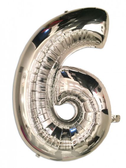 Фольгированная цифра 6 ("32)  серебристая, 80 см
