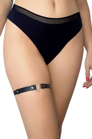 Гартер на ногу Серце з натуральної шкіри Art of Sex - Terri, Чорний, One Size, ONE SIZE