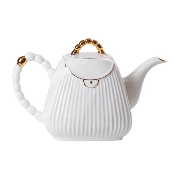 Чайный набор на 6 персон, с заварочным чайником и подставкой, белый. | Зображення 1