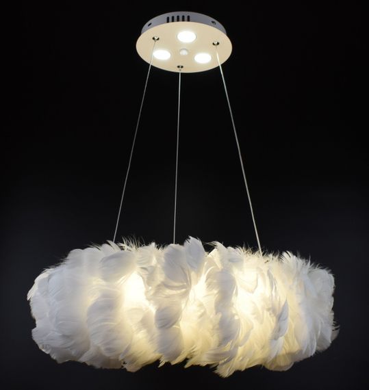 Люстра підвісна з пір'ям на 6 лампочок 26045 Білий 40-90х50х50 см. | Зображення 4