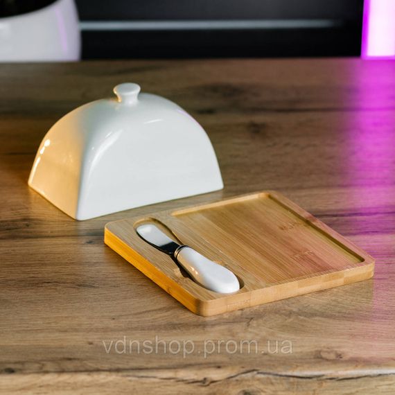 Маслянка порцелянова 15×15×9 см з ножем на підставці HP1255 | Зображення 1