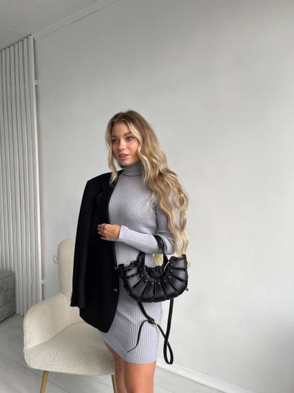 Женское вязаное платье-гольф в обтяжку теплое NO6599 размер единый 42-50 цвет серый | Зображення 1