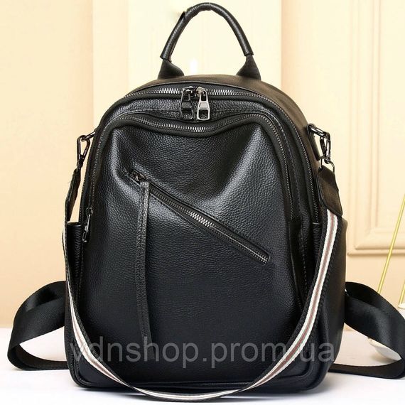 Стильна жіноча сумка міська на плечі 35х27х14, рюкзак з натуральної шкіри, чорний